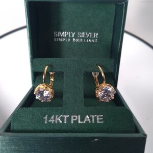 14kt Gold Plated Round Cubic Zirconia Dangle Hoop Earrings